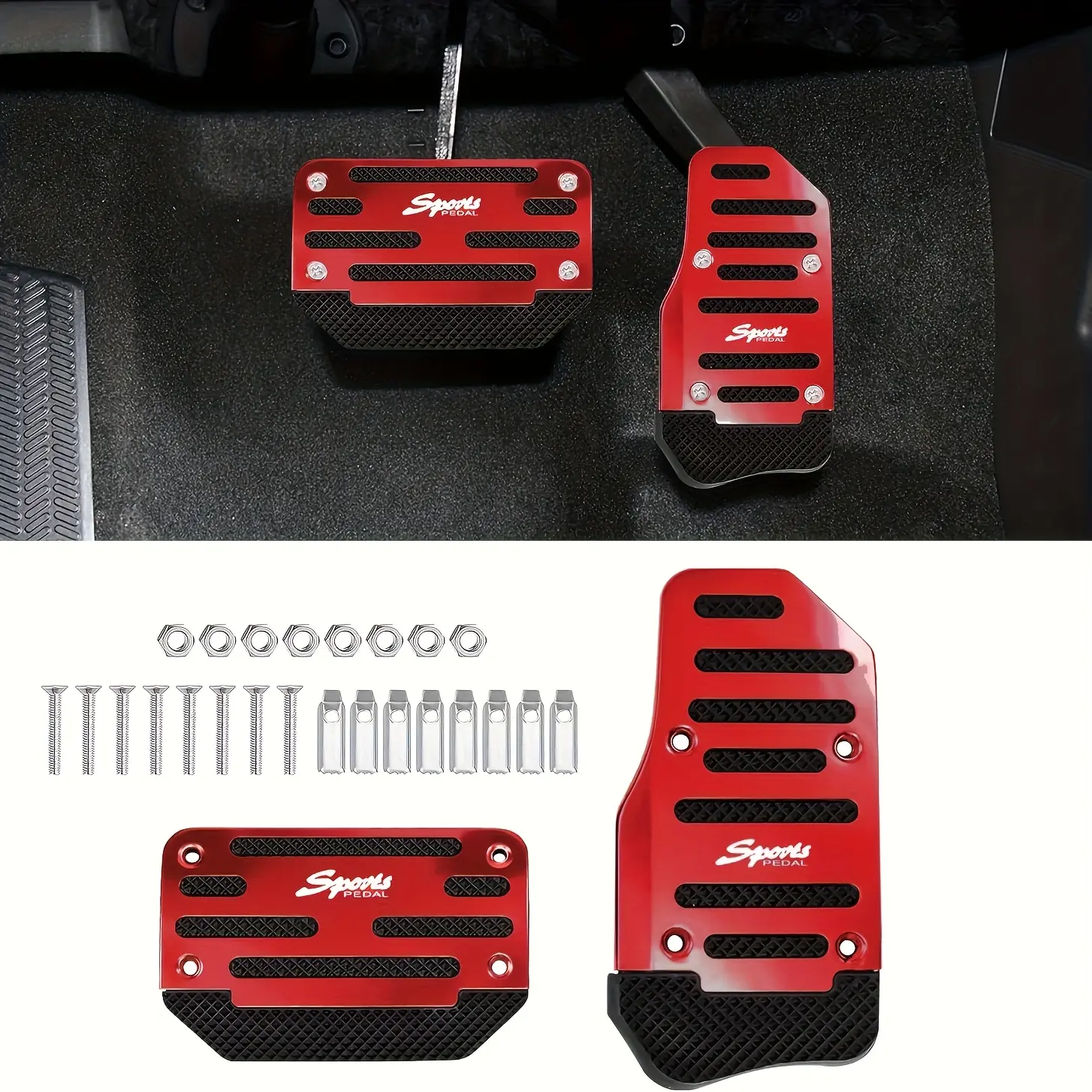 2-Piece Car Anti-Slip Aluminum Alloy Pedal Set, Universal Automotive Brake & Accelerator Pad Kit, Non-Slip Replacement Accessories for Cars, Foot Pedal
