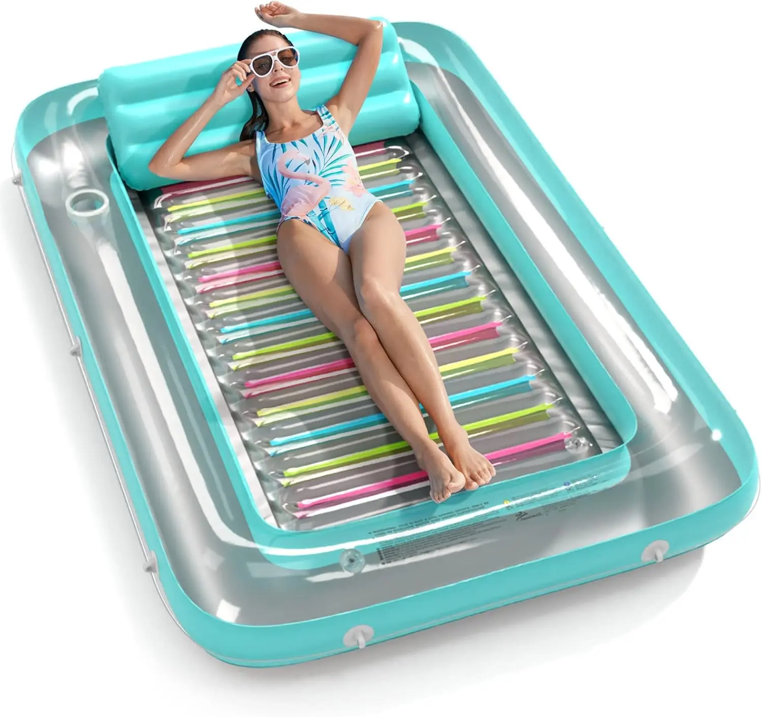 4 in 1 Inflatable Tanning Pool Lounger Float - Sunbathing Lounge Floatie Raft Toys, Water Filled Tanning Bed Mat Pad Blow Up Kiddie Pool with Ball Pit for Adult, (L)
