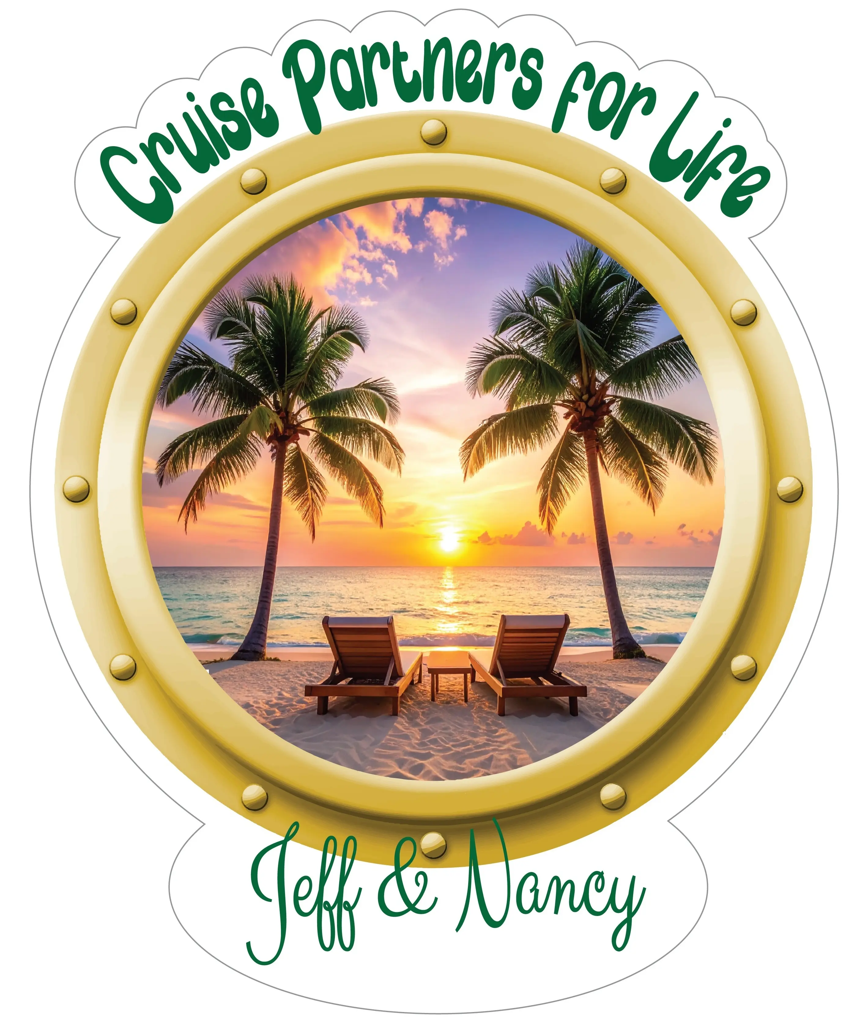 Palm Tree Beach Chairs Couple Cruise Door Magnet - Reusable Printed Vinyl Magnet for Cabin Door, Fridge, Refrigerator, Locker & Whiteboard Decor - Keepsake Gift for Couples & Family