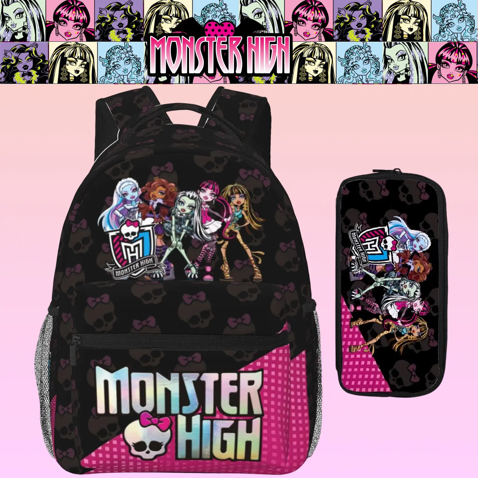 Monster High Backpack Monster High Doll Print Student Bookbag Monster High Dolls Lightweight School Backpack for Girls, Back to School & Birthday Gift for Children