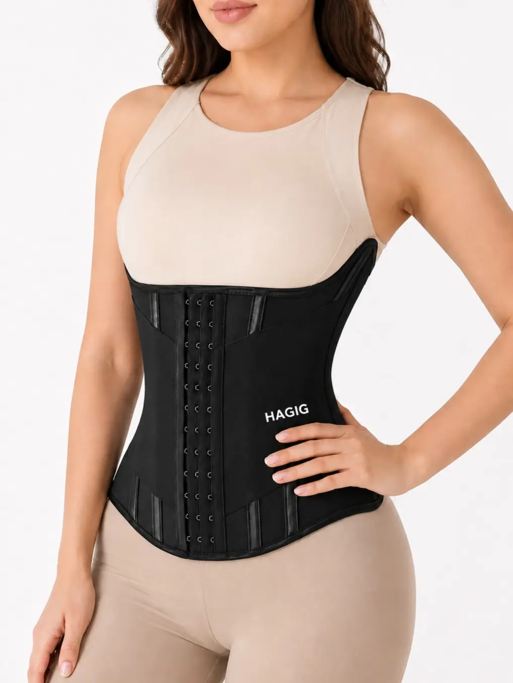 HAGIG Women's High Waist Trainer Corset Adjustable Compression Belt Black