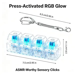 4-Key Fidget Keychain Stress Relief Toy with RGB LED Lights, Mechanical Switch (Keyboard Feel), Compact Press-Triggered Design & Portable Clip for Kids & Adults