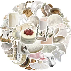 White Aesthetic Sticker, 50pcs/set Cute Aesthetic Art Sticker, Waterproof Vinyl Sticker for Laptop, Water Bottle, Computer, Scrapbook, Decor