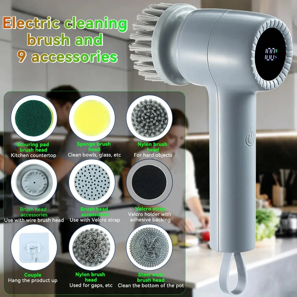 GoVivid Electric Spin Scrubber - Cordless Cleaning Brush, Power Scrubber for Bathroom, Tub, Tile & Kitchen, 5-in-1 Rechargeable Handheld Scrubber