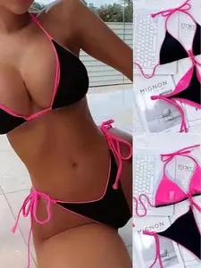 Two-Piece Set Women's Binding Tie Back Bikini Set, Casual Fashion Chic Swimwear Set for Beach Holiday Vacation, Ladies Swimsuit for All Seasons