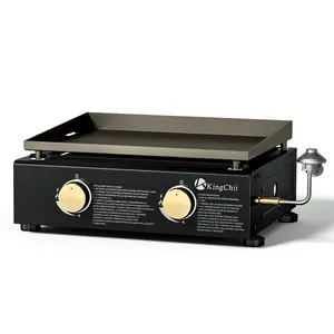 KingChii Portable 2-Burner 19" Propane Griddle Table Top Gas Mini Grill Griddle in Black for Camping, Tailgating, BBQ, Backyard & Patio Set Smoker