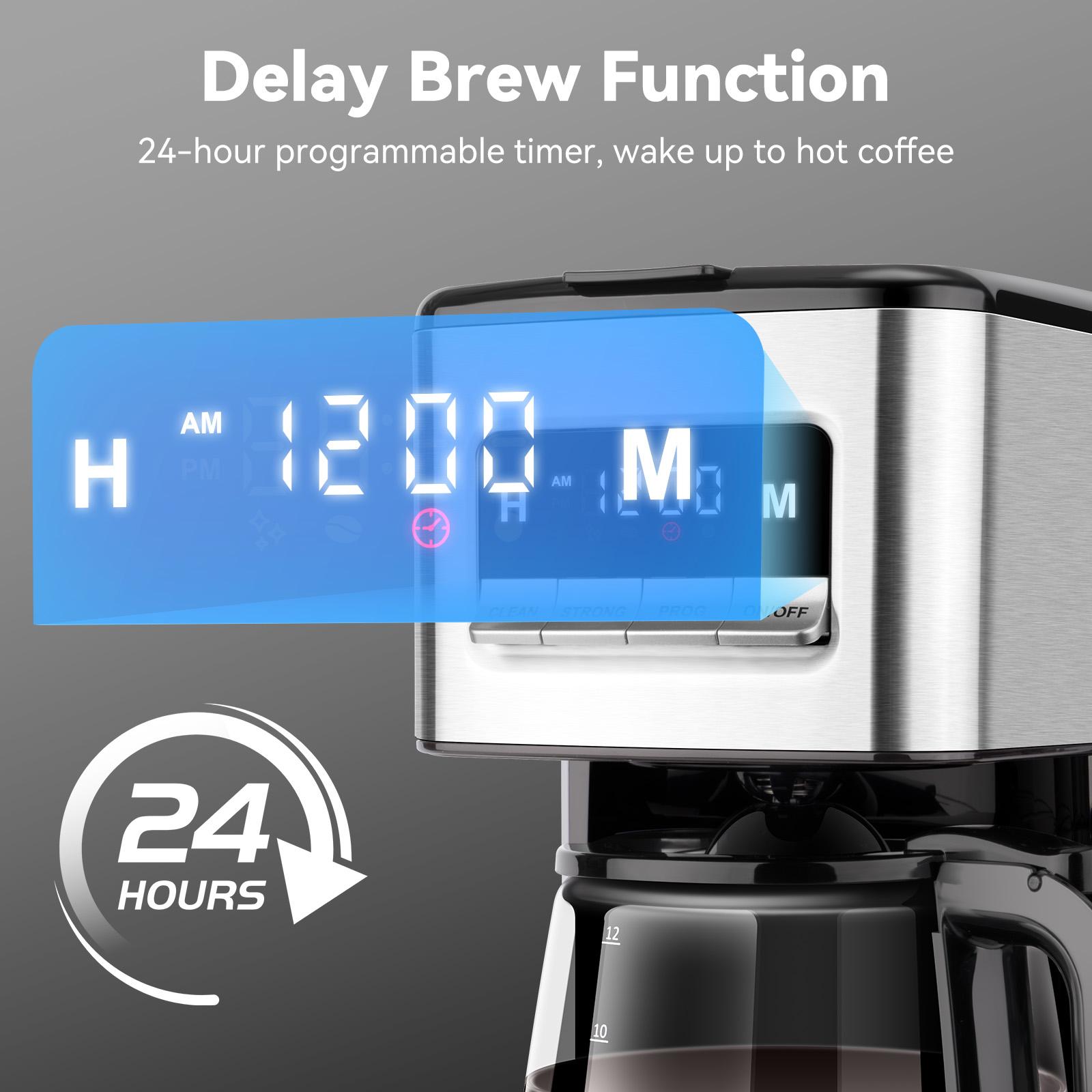 Gevi 12-Cup Coffee Maker with LED Touchscreen - 2 Brew Styles, 24H Programmable & Auto Keep Warm, 2-Hour Warm Function & Easy Clean, Compact 1.8L Coffee Machine