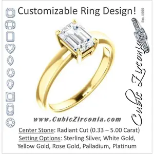 Cubic Zirconia Engagement Ring- The Myaka (Customizable Radiant Cut Solitaire with Medium Band)