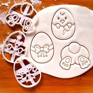 Zizi Easter Cookie Cutter Set, Chicken Rabbit Egg Shapes, Non-Toxic Baking Molds, Easy Clean Plastic Kitchen Tools, Holiday Dessert Making, Cookie Cutters Home