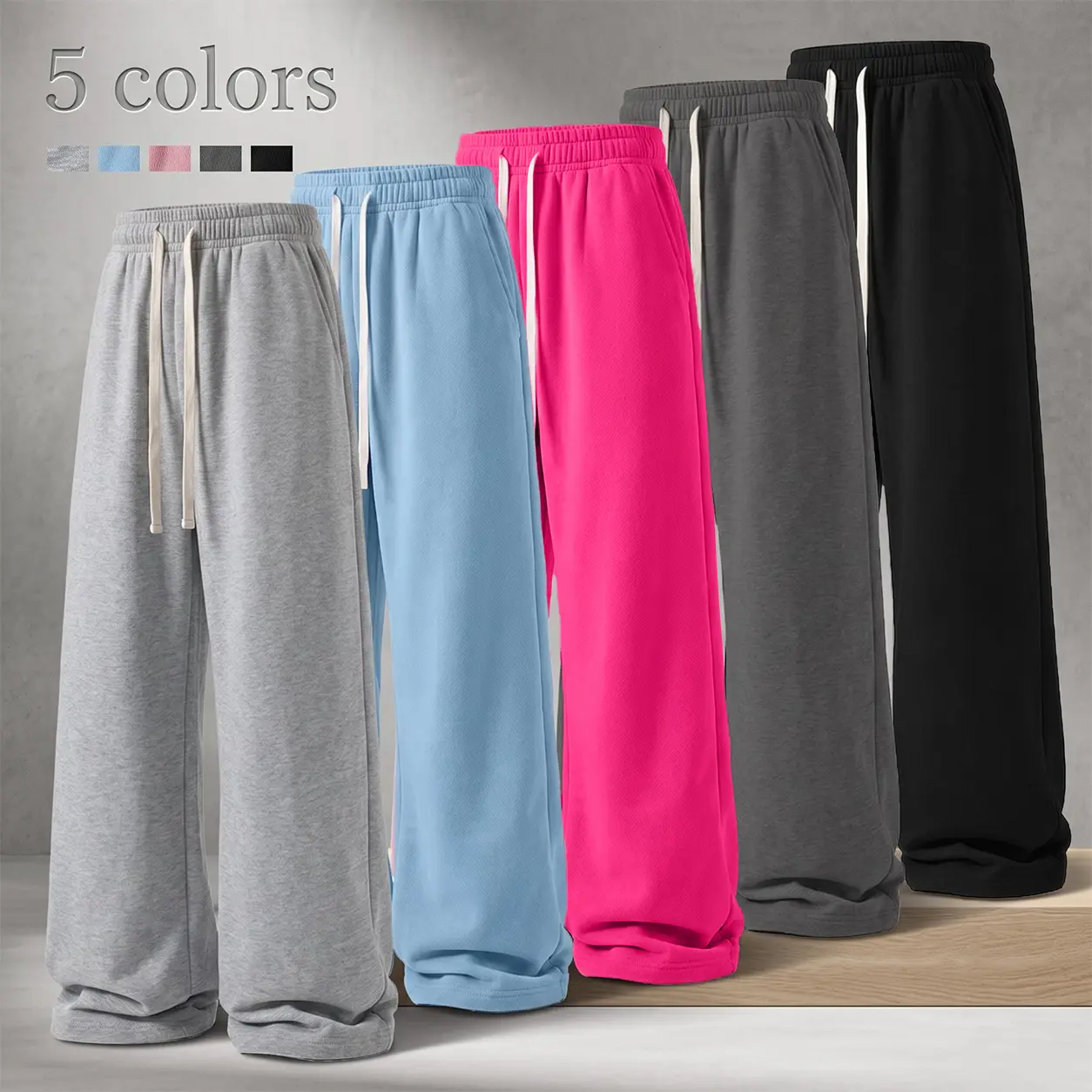 5-Pack | Multiple Options | Loose Men’s Sweatpants | Elastic Waistband | Relaxed Fit for All Seasons | Fashionable Menswear | Wide-Leg Sweatpants | Loose Sweatpants | Oversized Sweatpants | Men’s Casual Pants | Basic Style