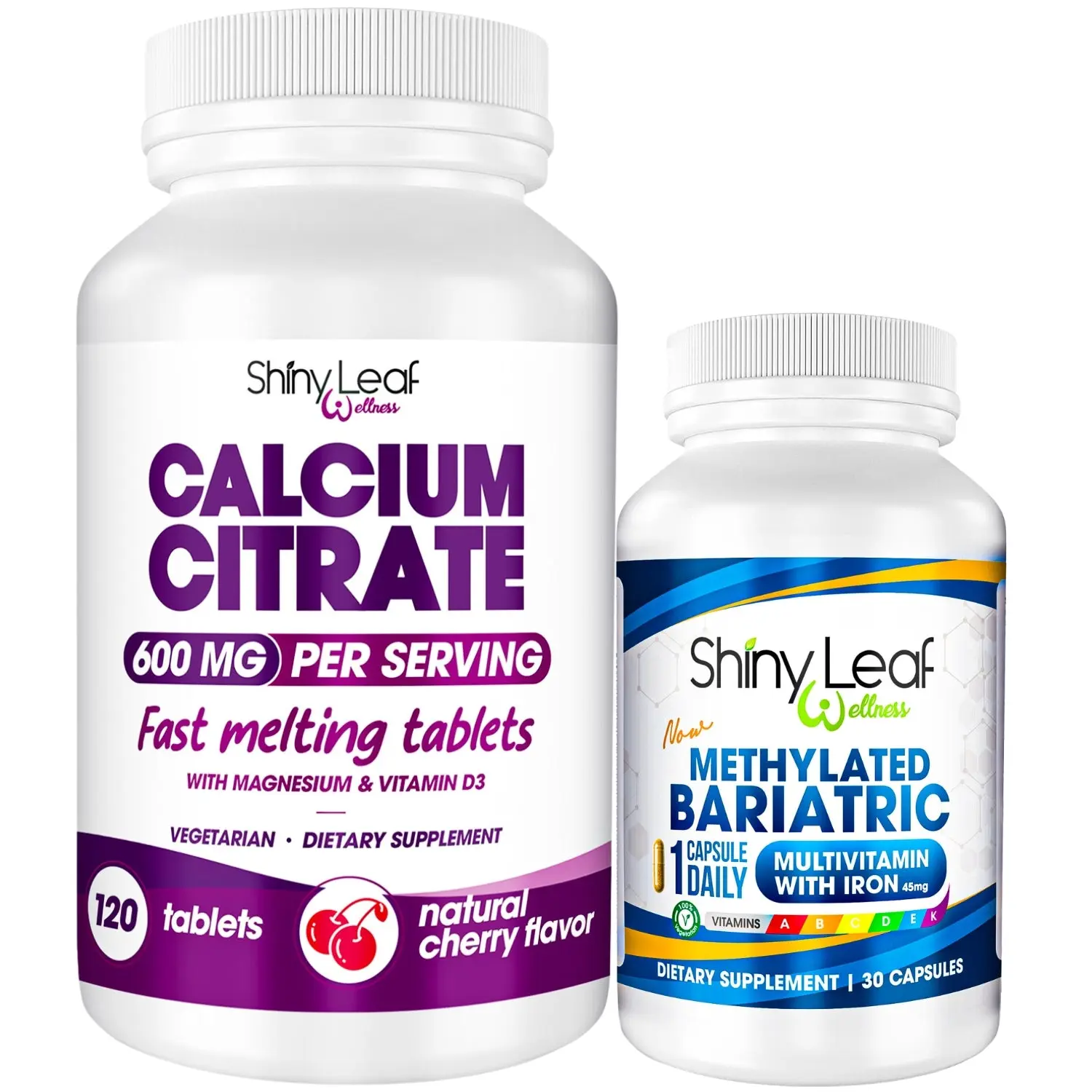 Bariatric Daily Dietary Nutrition Supplement Bundle – Gluten-Free Chewable Multivitamin Bite with Iron, Fast-Melting Calcium, B Complex Vitamins, Cherry Flavor, 24-Month Shelf Life, Bone Support, Balanced Nutritional Vitamins Supplements, Body Health