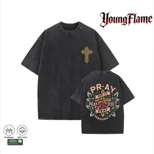 Pray Through It T-Shirt | Christian Graphic Tee with Cross & Floral | Unisex Retro Casual Cotton | Gift for Him & Her Menswear Top Man Tshirt vintage japanese streetwear