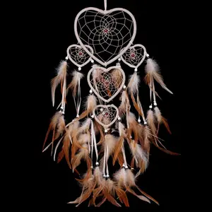 Dream Catcher, Heart Shaped Dreamcatcher with Feather Retro Indians Traditional Love Net Wall Hanging Decor for Bedroom Home Car(Beige)