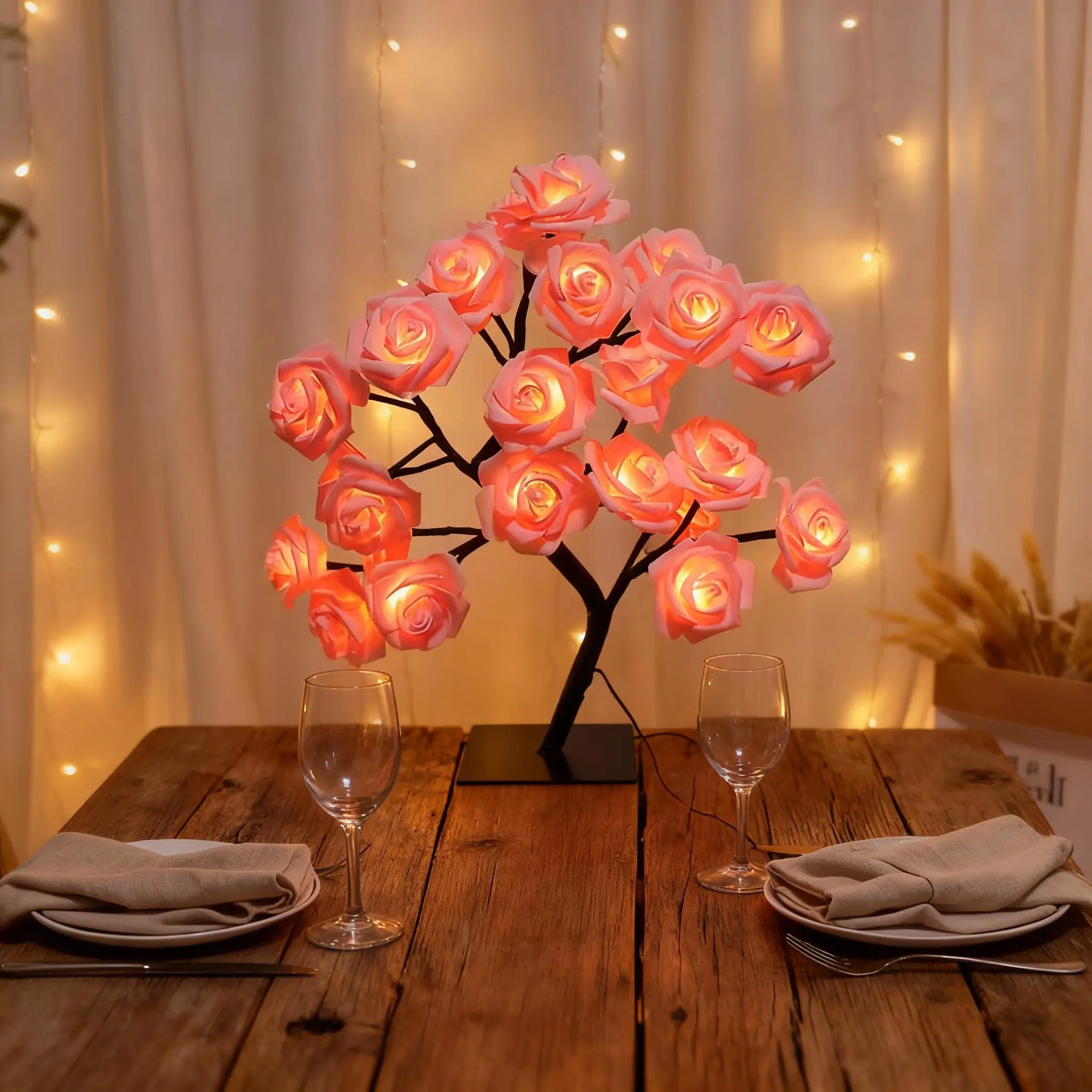 1 Piece Artificial Rose Tree Night Light, Warm Tone USB Powered LED Table Lamp, Romantic Desktop Ambience Light, Bedroom Desk Decor, Birthday Gift for Girlfriend, Valentine's Day & Mother's Day Gift
