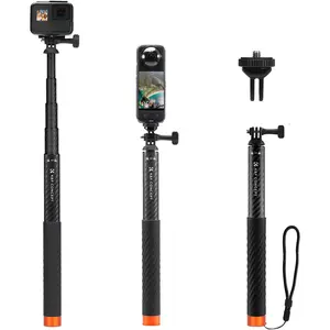 K&F CONCEPT Carbon Fiber Selfie Stick, (127cm/50in) Extension Long Pole Compatible with Insta360 X5 X4 X3 ONE X2 Ace, Ace Pro, Ace Pro 2, GO 3/3S, GO Ultra, DJI Osmo 360 Action Cameras, Lanyard, Silicone