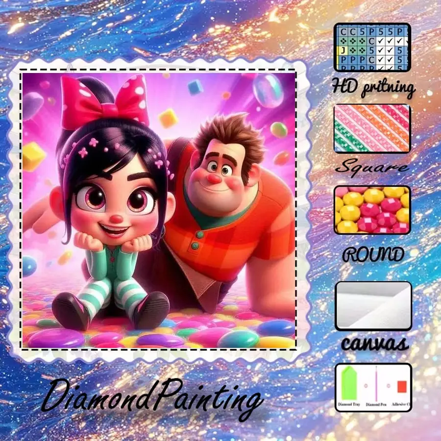 5D-DIY, velvet canvas, diamond art, Diamond art tools, diamond painting, diamond painting kit, candy, animation, rainbow AB drills, fairy dust diamonds, crystal diamonds, perfect home decoration
