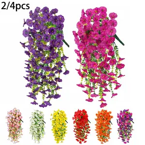 Harkapy 2/4 Pcs Artificial Hanging Morning Glory Flowers for Outdoor Decor, UV Resistant Faux Flower Vines with Greenery for Planters Patio Porch Balcony Garden Fence Wedding Home Decoration