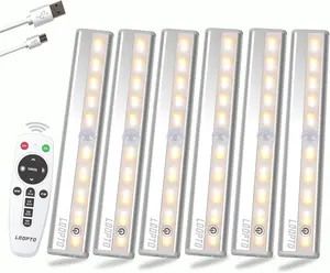 LDOPTO Under Cabinet Wireless LED Lights 6 Pack Rechargeable Battery Operated Dimmable Remote Control Stick On Night Lights for Kitchen Pantry Stairs Hallway 3 Colors Motion Activated