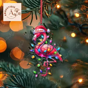 Personalized Christmas Flamingo Ornament, Xmas Tree Decor, Christmas gift, Cute Animal Christmas Ornament, Flamingo Lover Gift, Pink Girl Gift
