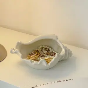 Ceramic Shell Shaped Jewelry Tray, Oval Ocean Theme Storage Box for Rings, Earrings, Necklaces, Bracelets, Decorative Jewelry Organizer, Accessories Box