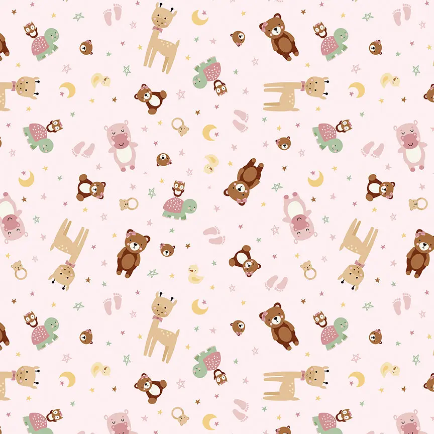 Fabric Riley Blake Pink Animal Toss Baby Girl Designer Flannel by the Quarter Yard F17501-PINK