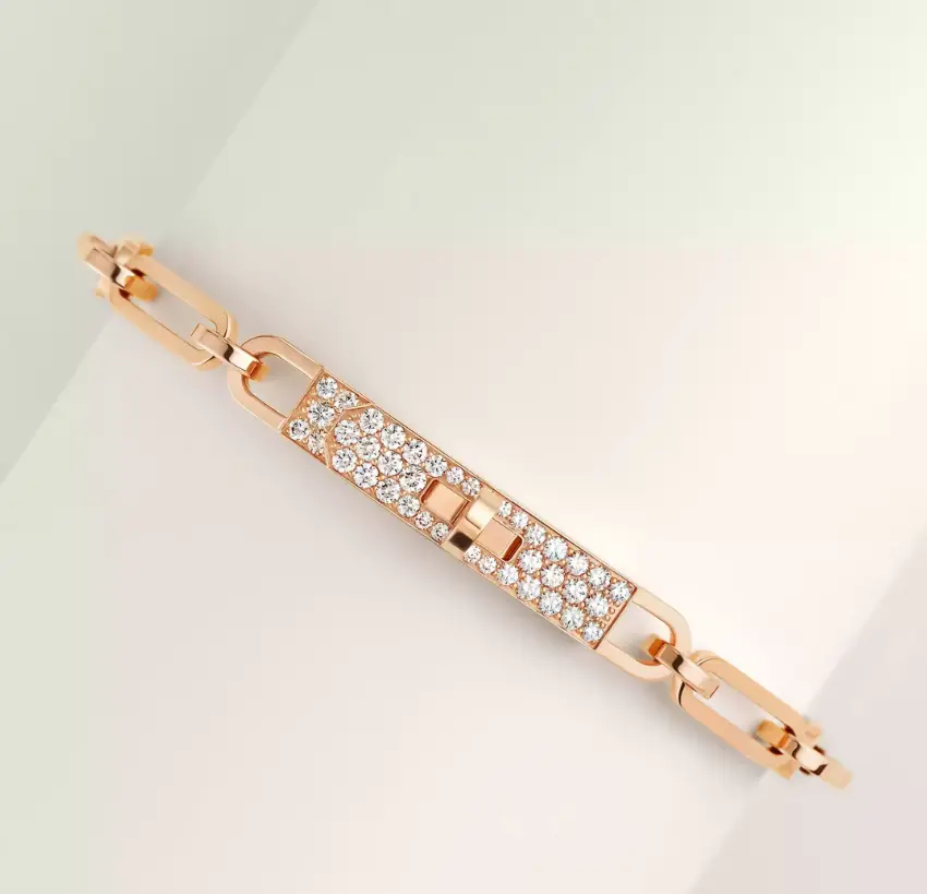 Pre-owned Hermes Kelly Chaine bracelet, small model in rose gold set with diamonds and Kelly clasp，non complete set
