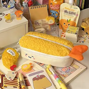 Cute Cartoon Plush Shrimp Pencil Case, Large Capacity Simple Design, Dual Layer Storage, Perfect Gift for Students