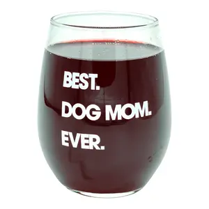 Best Dog Mom Ever Wine Glass Funny Cute Puppy Lover Mama Novelty Cup-15 oz Funny Wine Glass Funny Dog  Novelty Wine Glass White Standard