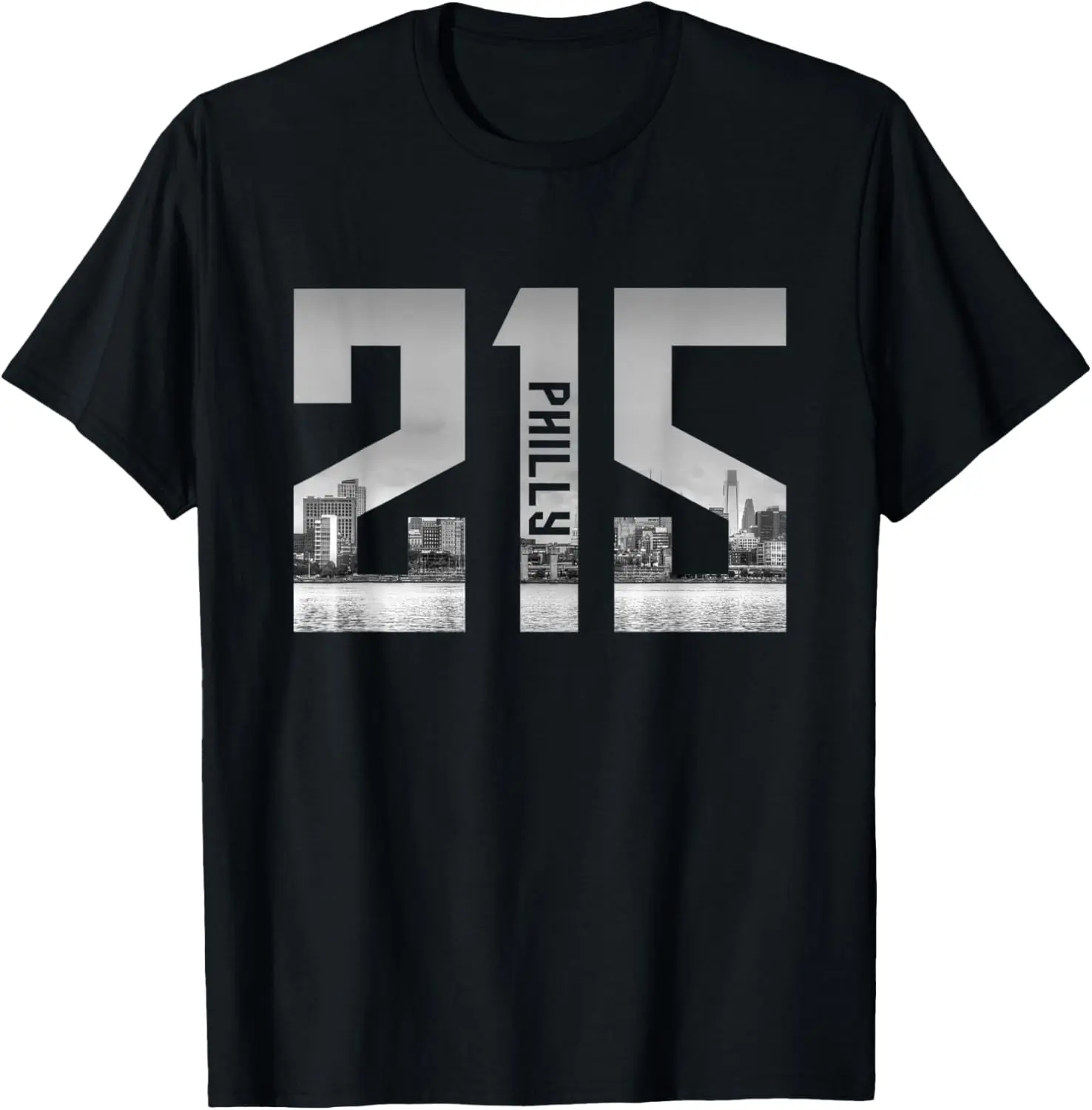 Women's Vintage T-Shirt with Philadelphia 215 Skyline Graphic, 100% Cotton Casual Short Sleeve Round Neck Top, Funny Philly Gift