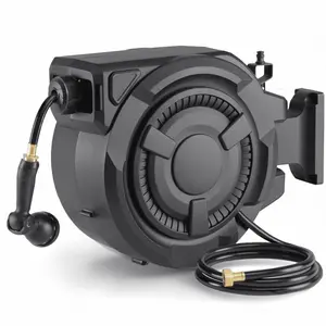 Retractable Garden Hose Reel 1/2 in x 100 ft, Durable Wall-Mounted Hose Reel with 10 Spray Modes, Auto Slow Retract System, 180° Swivel Mount, UV-Resistant Design