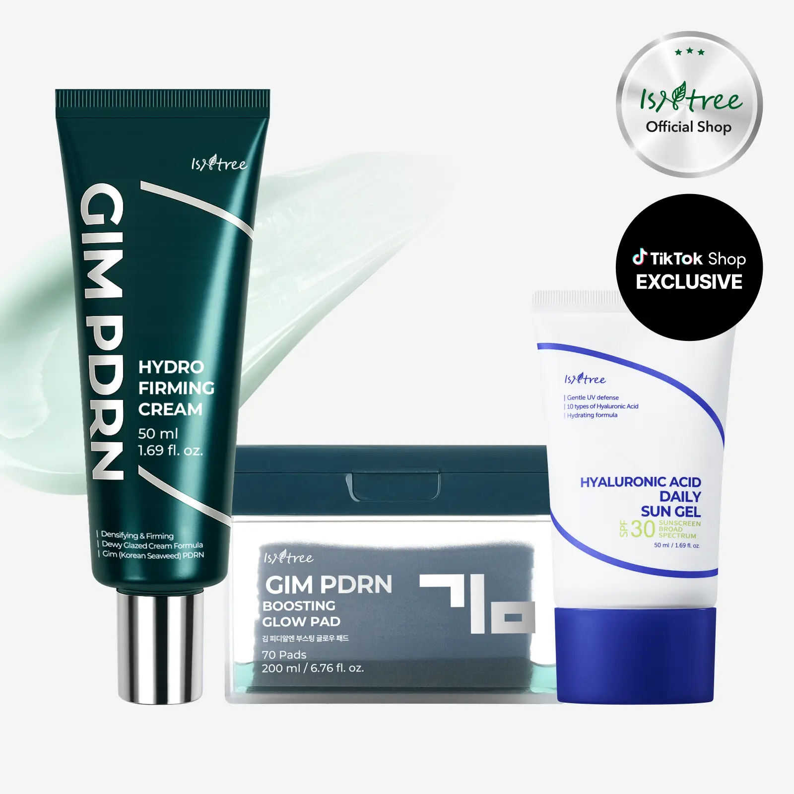 [isntree Official Shop] GIM PDRN Summer Glow Up Glass Skin Trio | Glow Toner Pad + Hydro Firming Cream + Daily Sun Gel SPF with GIM PDRN & Hyaluronic Acid for Radiance & Hydration