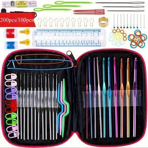 200pcs/100pcs Sweater Needle Knitting Tool Set Knitting Supplies Crochet Hooks Kit with Case Reusable Crochet Needle Kit Multifunctional Portable Knitting Needles Sewing Tool for Crocheting Beginners