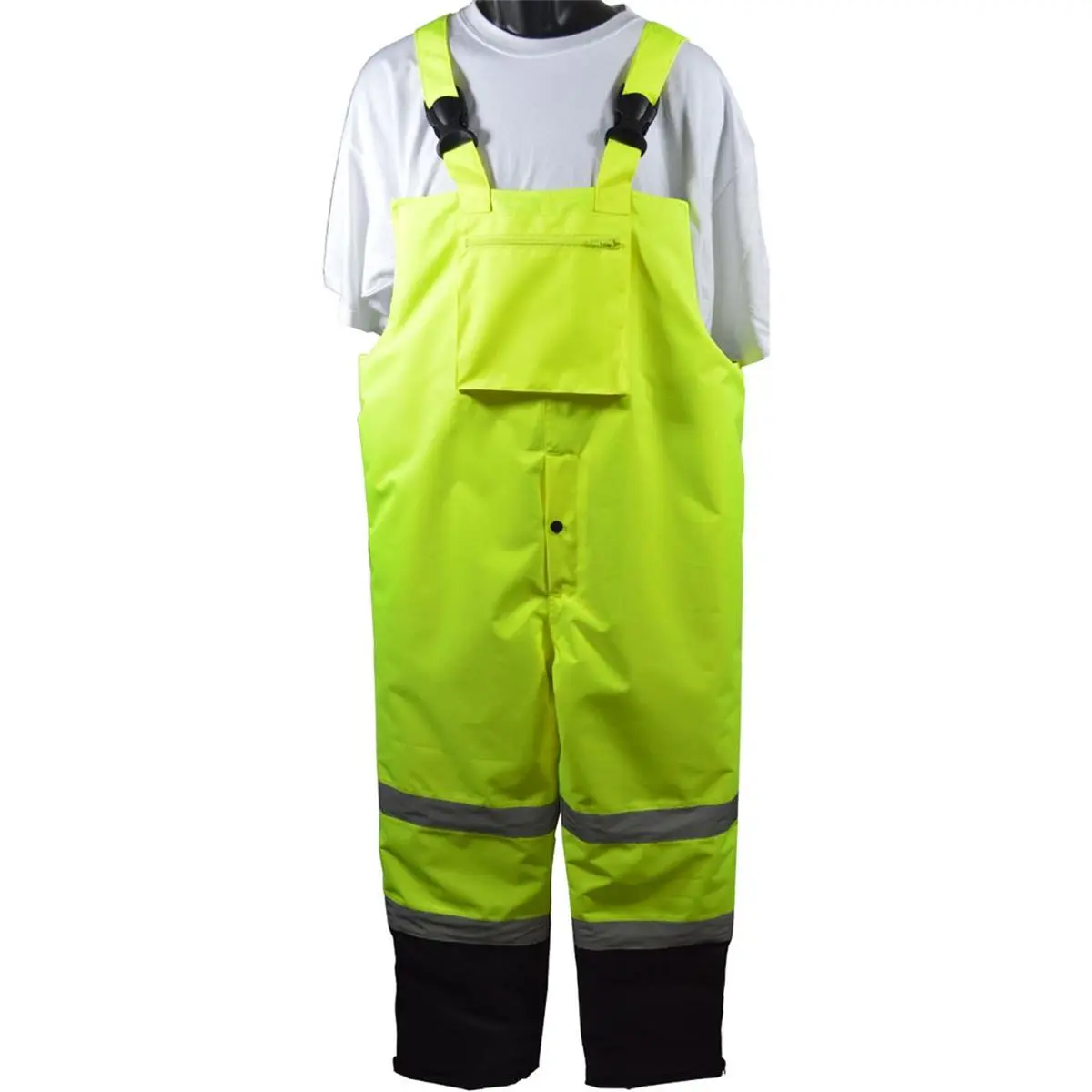 Petra Tools Women's ANSI Class E Waterproof Bib Rain Clothes, Quilted Thermal Polyester Workwear with Suspenders, Zippers, Cargo Pockets, Elastic Details, Reflective Stripes for Rainy Days - Large