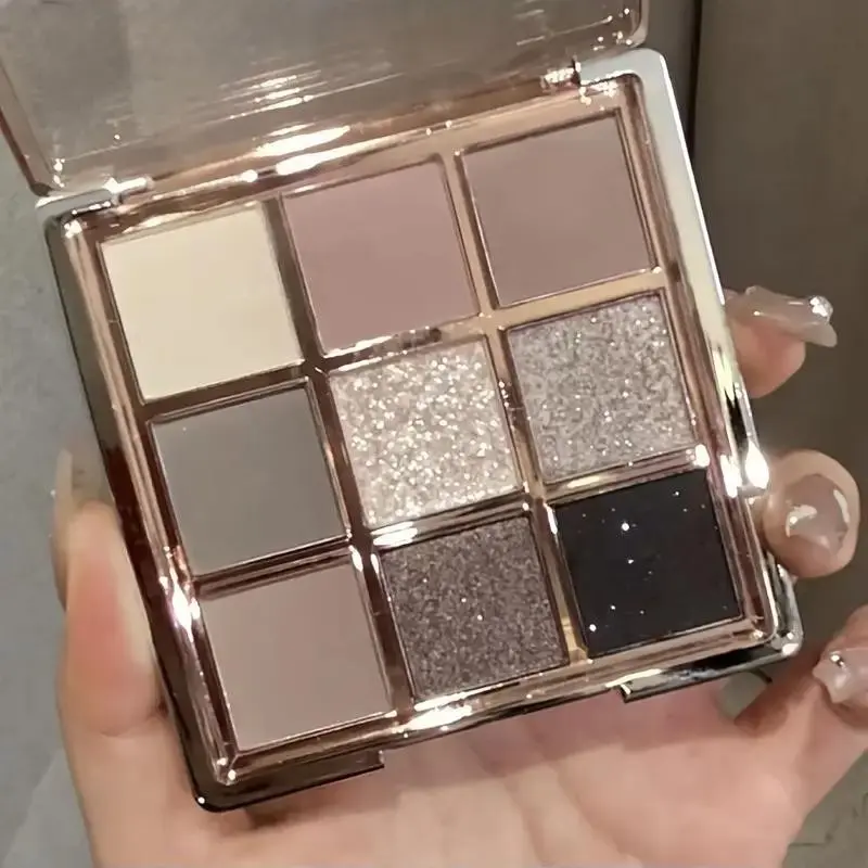 9-color eyeshadow palette, combining matte and shimmer effects, multifunctional eyeshadow cream, shiny luster, delicate texture, Glitter Palette, Makeup Eyeshadow, suitable for daily use, stage, parties, suitable for all skin types