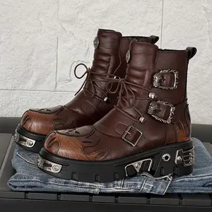 Edgy Streetwear Footwear Mens Skull Boots That Slay |     Chunky Sole  chunkplatformbikerboots mentrendyhightopboots 561220-J