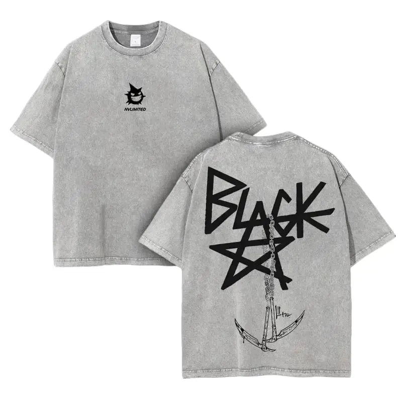 Men's Soul Eater Anime Graphic Seamless Tshirt - Oversized Washed Heavy Cotton Soft Fabric, Relaxed Cut Streetwear Clothes, Breathable Short-Sleeve Round Neck Ribbed Menswear for Anime Fans (2XL, 3XL), Washed Finish