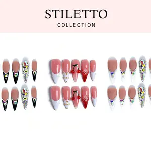 Zyla Long Stiletto Handmade Press On Nails Reusable Salon Quality Long Lasting Glossy Design 10PCS easter summer