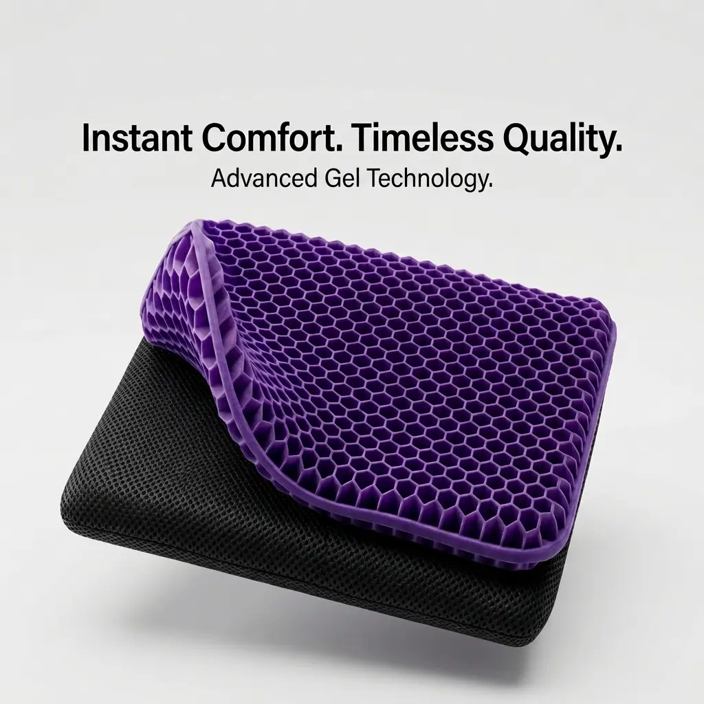 Dual-Layer Orthopedic Gel Seat Cushion | Breathable Honeycomb Design for Pressure Relief | 2.4" Thick Ergonomic Support for Office & Car | Non-Slip Washable Cover | Universal Tailbone Protector