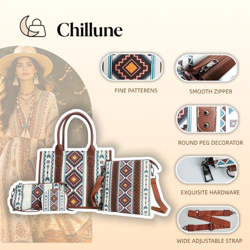 Premium 4-Piece Bohemian Canvas Sling Bag Set – Large Crossbody Shoulder Tote with Adjustable