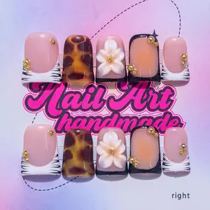 Delicate thing Women's Y2K Style Nail Art Set, Handmade Nails, Handmade Coffee Dye & Beads Design, Perfect Gift for Women, Available in XS-S-M-L Sizes