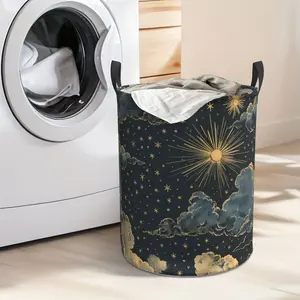 Extra-large Starry Sky Printed Laundry Basket - Thick Oxford Fabric, Foldable and Portable, Circular Design, Handle for Easy Carrying, Suitable for Home and Dormitory Use, Dormitory Laundry Basket | Sky Design | Durable Oxford Fabric, Laundry Basket