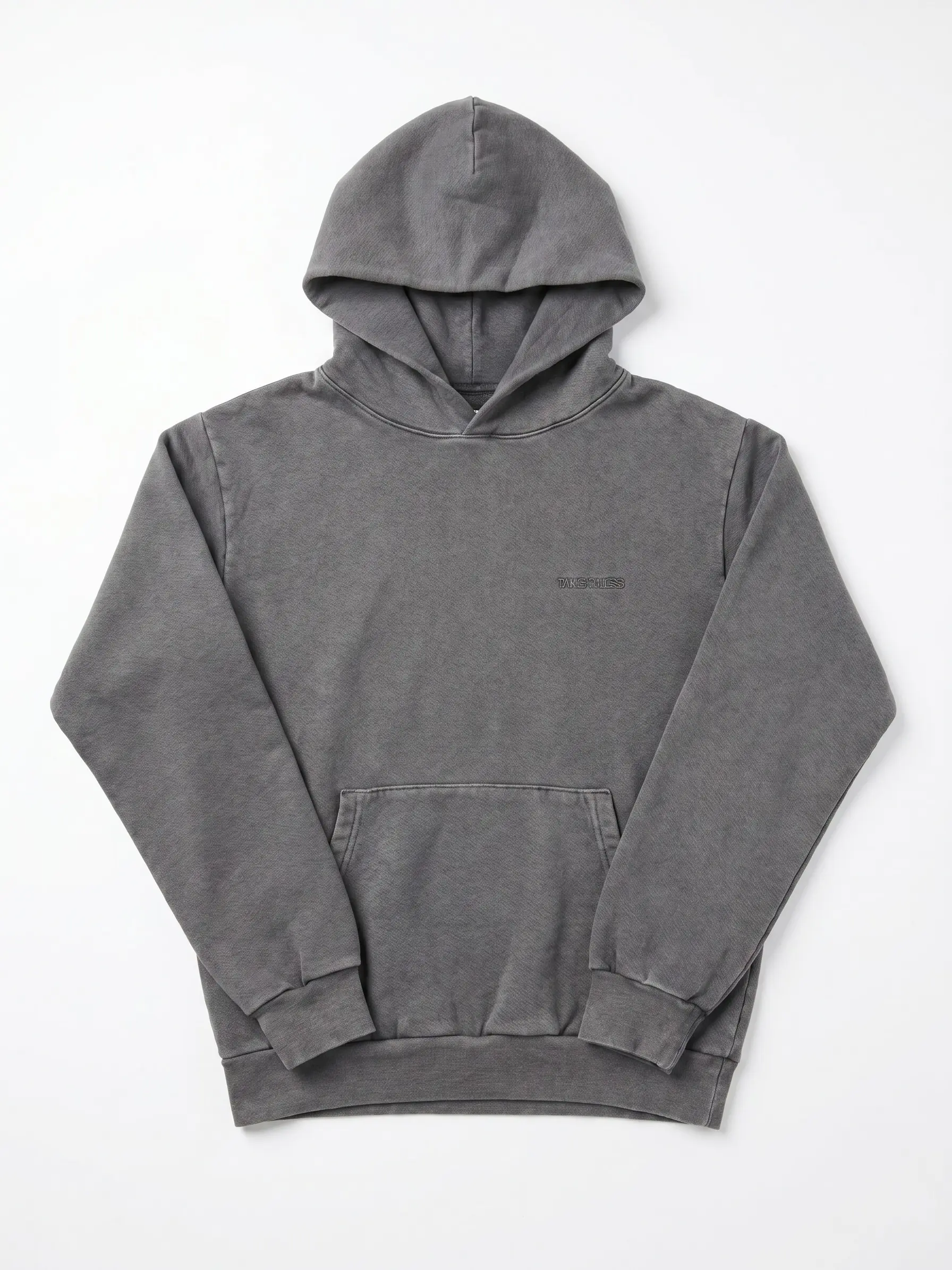 Talentless Mens Heavyweight Logo Embroidered Hoodie Steel Grey Cotton Fleece Long Sleeve Pullover Casual Tops Sweatshirts