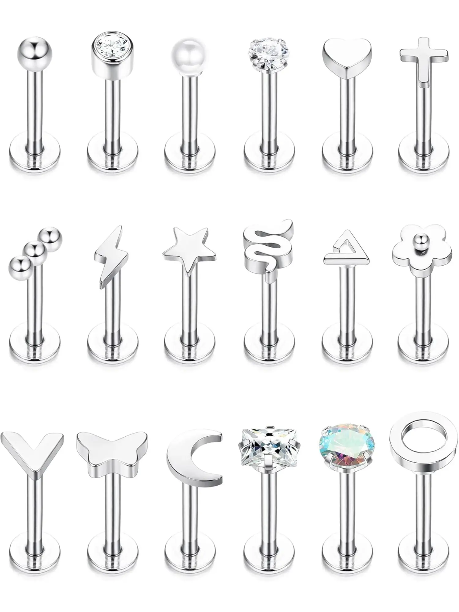18 Pcs 16G Internally Lip Bars Labret Stud Piercing Stainless Steel Body Piercing for Women Men Tragus Helix Conch Earring Piercing Monroe Lip Piercings Jewellery Vertical Labret Jewelry 6MM Body Piercings Set Lip Labret Studs