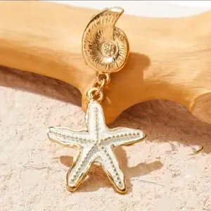Shell Starfish Earrings Jewelry Gifts Accessories - 1 Pair with Gold and White Color