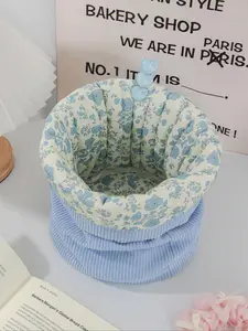 Cute Velvet Flower Design Storage Basket, Pull String Storage Basket, Desktop Storage Basket, Heart Pattern Cosmetic Storage Basket, Floral Pattern Basket, Decorative Storage Basket