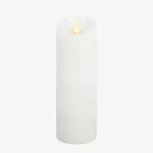 Realistic Moving Flame LED Candle (3"x8.5") Scalloped Edge Smooth Finish Real Wax Pillar,  Operated (2 C) 600 Hr Runtime, Timer, Remote Ready, Unscented - White