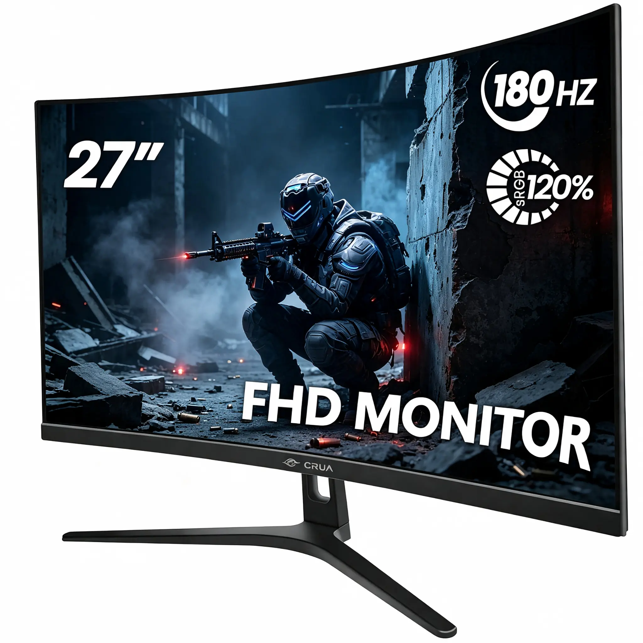 CRUA 27" FHD Frameless Gaming Monitor,1800R Curved VA Screen,180Hz FHD 1080P,AMD FreeSync,120% sRGB,3000:1,Low Blue Light,HDMI/DP,100x100 VESA Mount for PC Gaming,Streaming & Work