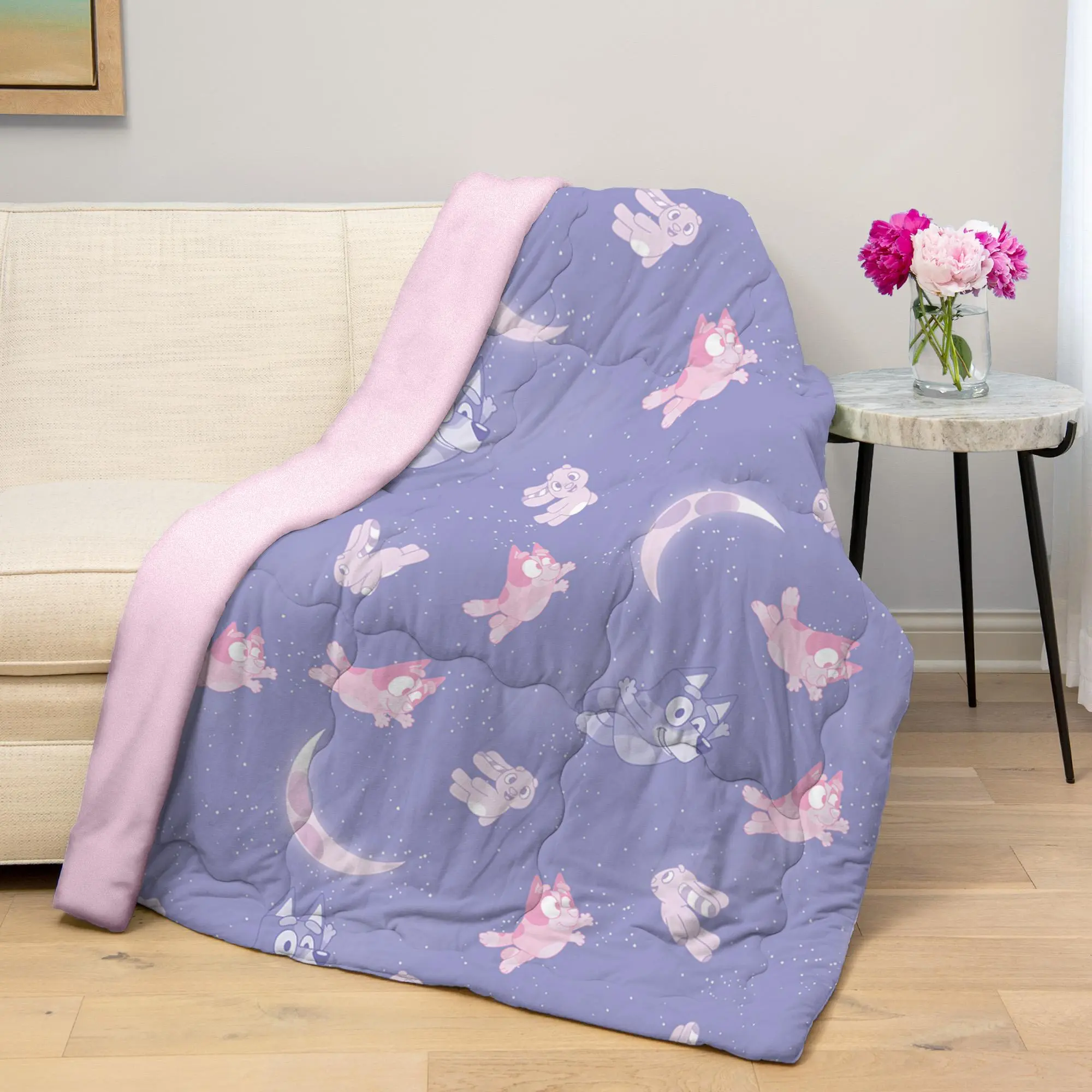 The Northwest Group Bluey Cooling Throw Blanket, 50x70 in, Plaid Puppy or Moon Racers Design, Lightweight Soft Kids’ Blanket for Bed, Sofa, Bed Sofa Use