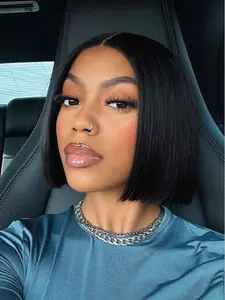 4x4 Glueless Straight Bob Wig, Pre-Cut Lace Human Hair, Natural Look, Fashionable Style, Suitable for Daily Wear