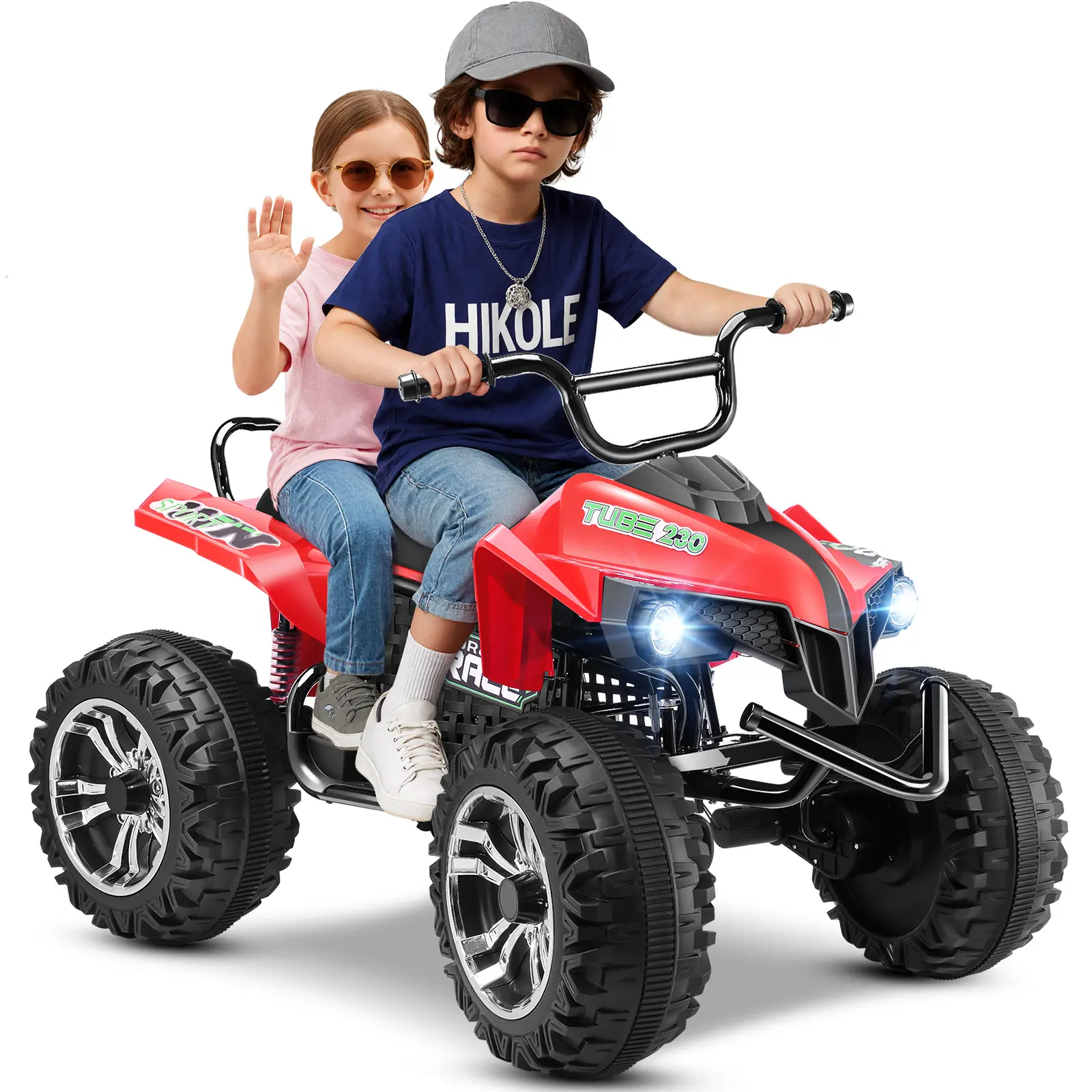 Hikole 24V Kids ATV Ride On Toy, 2-Seater Electric Quad with 4WD 4×100W Motors, Metal Frame, EVA Tires, Suspension, Bluetooth Music & LED Lights, Outdoor Ride-On for Boys & Girls Ages 3-8, Summer Vibes